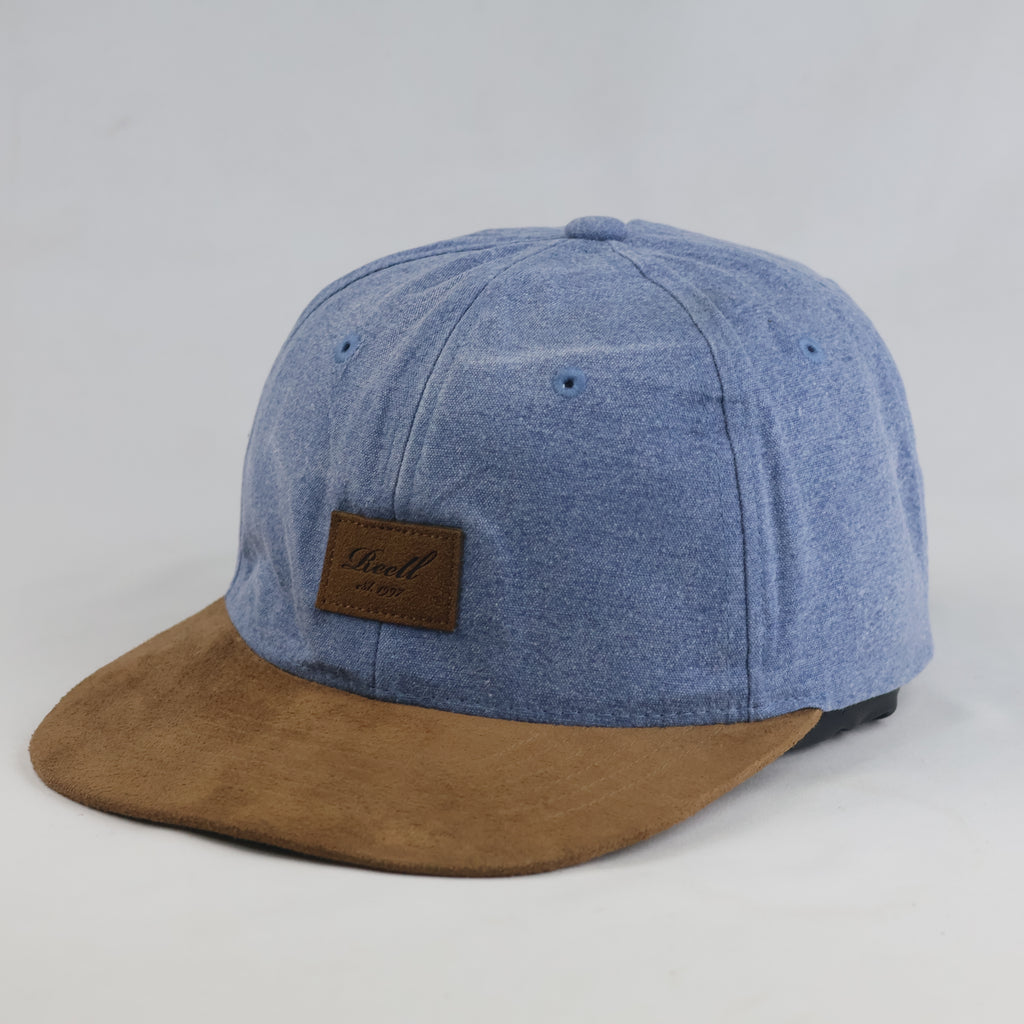 Thrifted Reell Washed Blue & Brown Suede Flat Brim Snapback Hat (56-57cm) | 10634