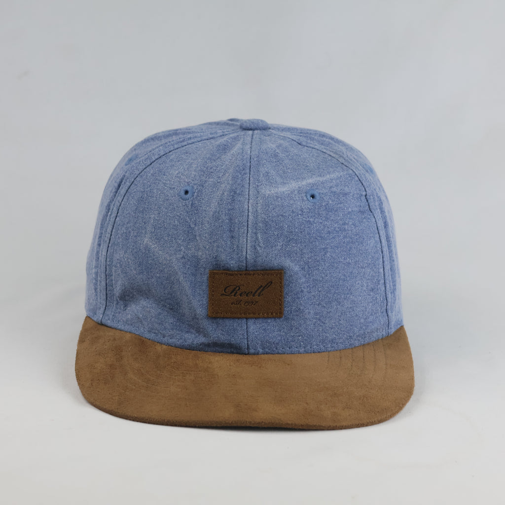 Thrifted Reell Washed Blue & Brown Suede Flat Brim Snapback Hat (56-57cm) | 10634