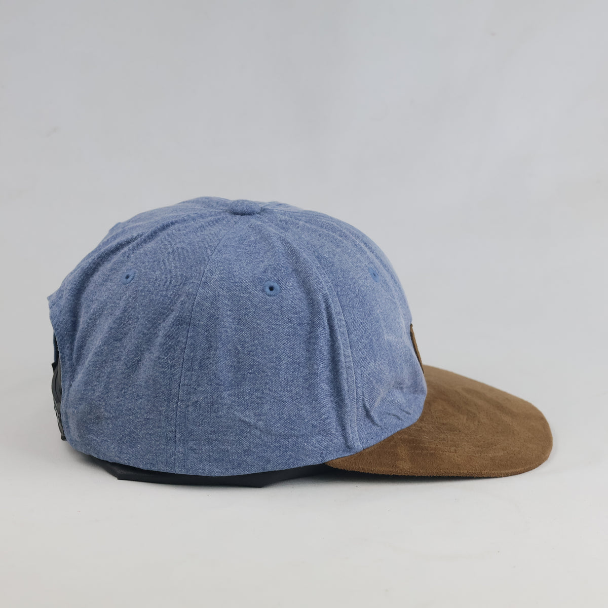 Thrifted Reell Washed Blue & Brown Suede Flat Brim Snapback Hat (56-57cm) | 10634