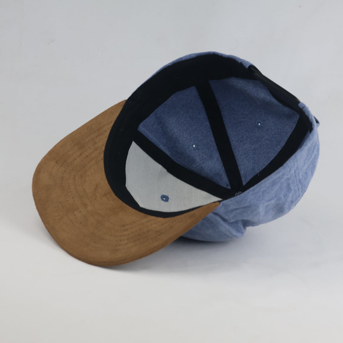 Thrifted Reell Washed Blue & Brown Suede Flat Brim Snapback Hat (56-57cm) | 10634