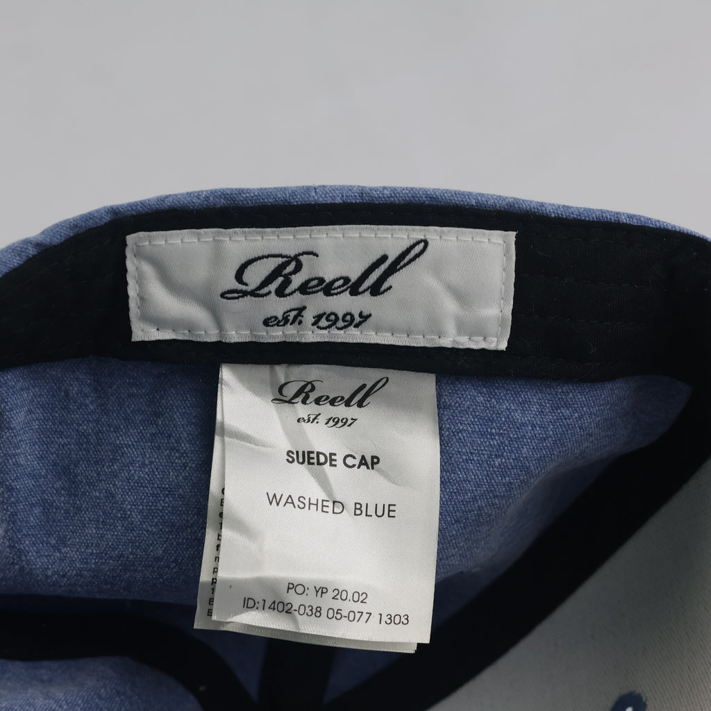 Thrifted Reell Washed Blue & Brown Suede Flat Brim Snapback Hat (56-57cm) | 10634