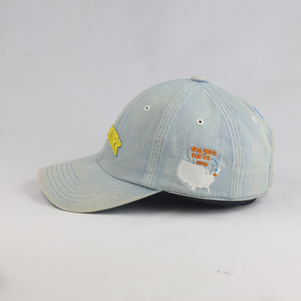 Thrifted NBA New York Knicks Light Wash Denim Adjustable Strapback Hat 57-58cm | 10630