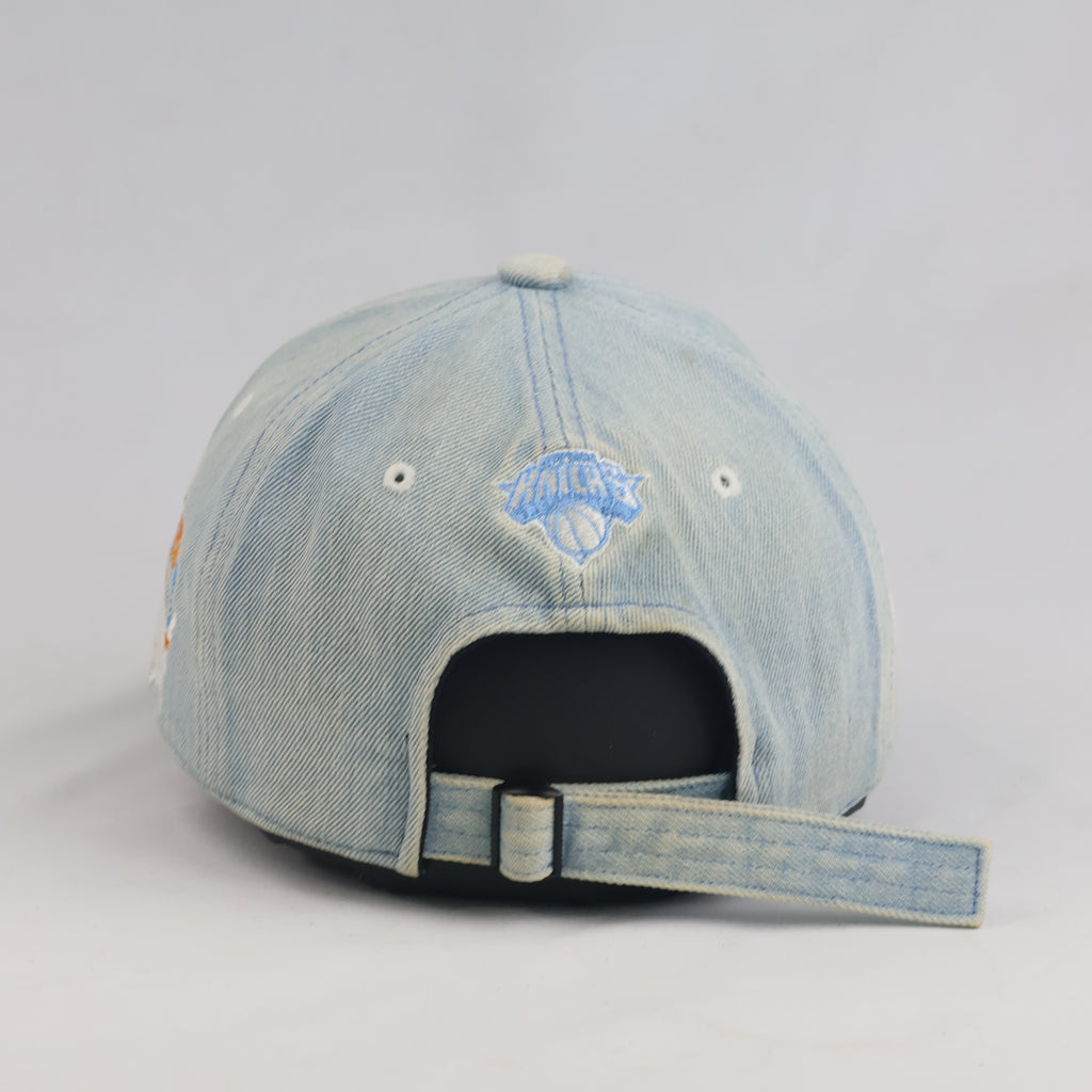 Thrifted NBA New York Knicks Light Wash Denim Adjustable Strapback Hat 57-58cm | 10630