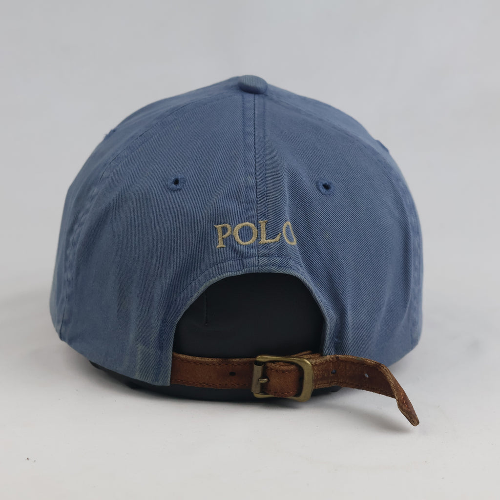 Thrifted Polo Ralph Lauren Adjustable Leather Strapback Hat - Blue (57-58cm) | 10619