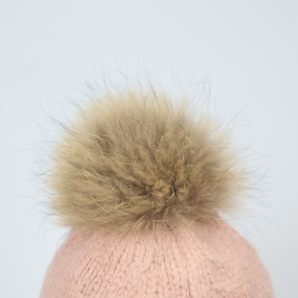 Cozy Blush Pink Sherpa Lined Earflap Hat with Pom Pom - Women’s Winter Headwear