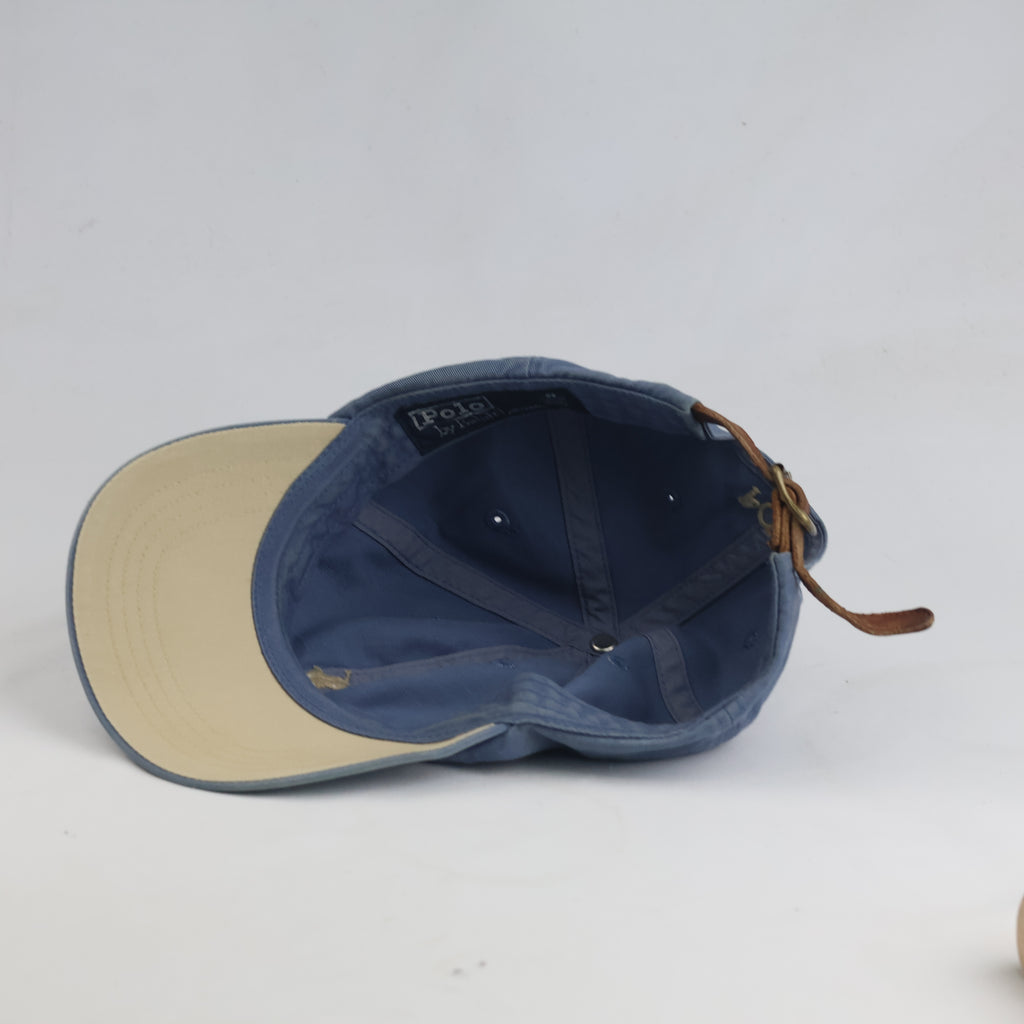 Thrifted Polo Ralph Lauren Adjustable Leather Strapback Hat - Blue (57-58cm) | 10619