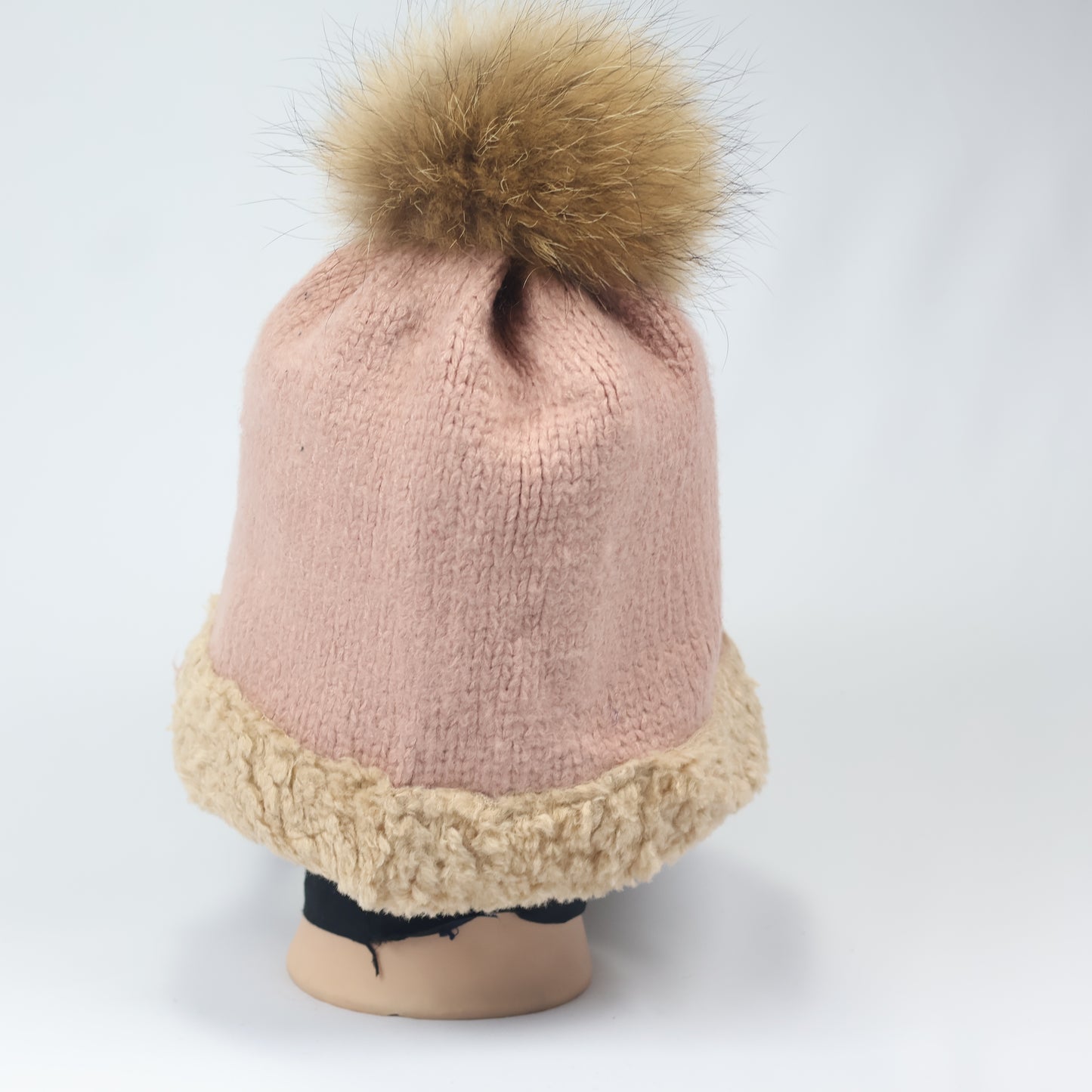 Cozy Blush Pink Sherpa Lined Earflap Hat with Pom Pom - Women’s Winter Headwear