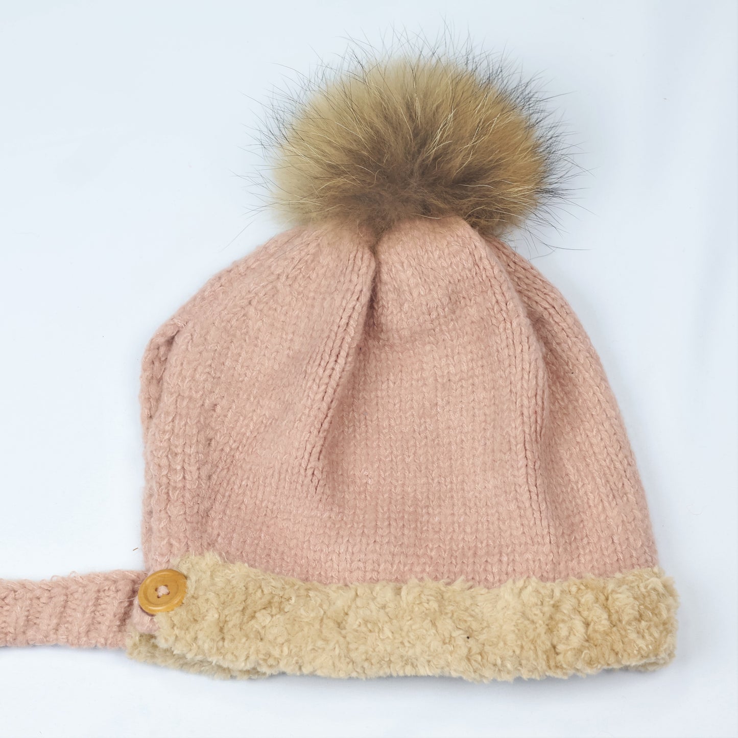 Cozy Blush Pink Sherpa Lined Earflap Hat with Pom Pom - Women’s Winter Headwear