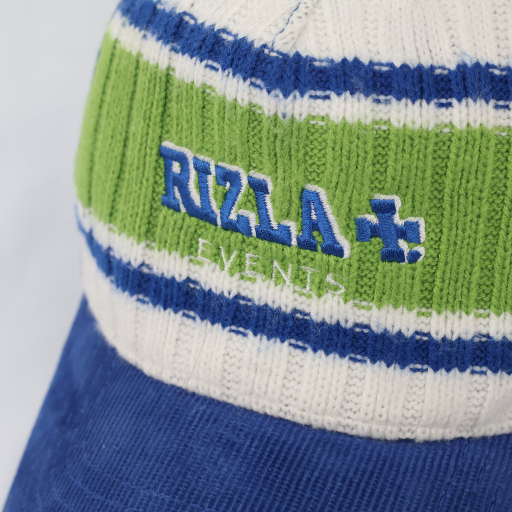 Rizla+ Blue Corduroy Thrifted Baseball Cap with Green Knit Front Panel