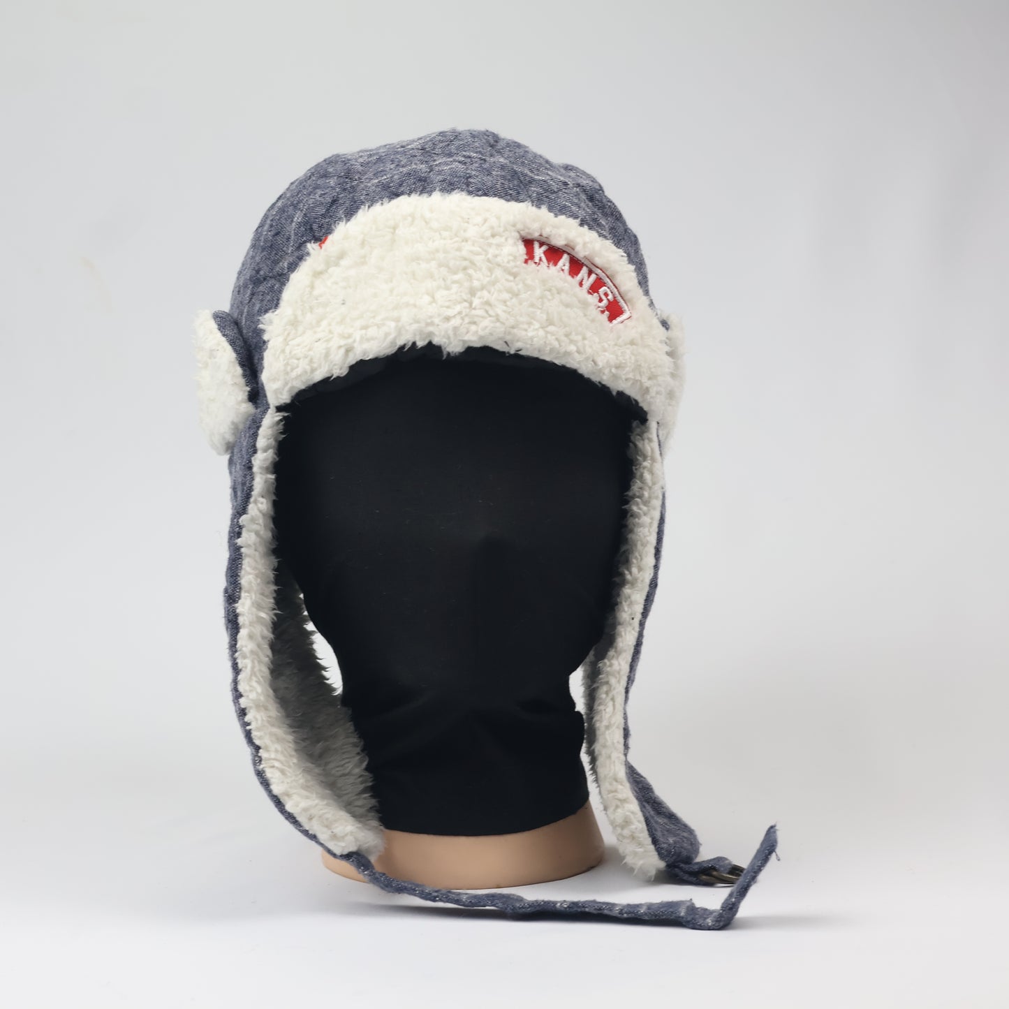 KANS Blue Quilted Trapper Hat with White Faux Fur Lining - Winter Earflap Cap