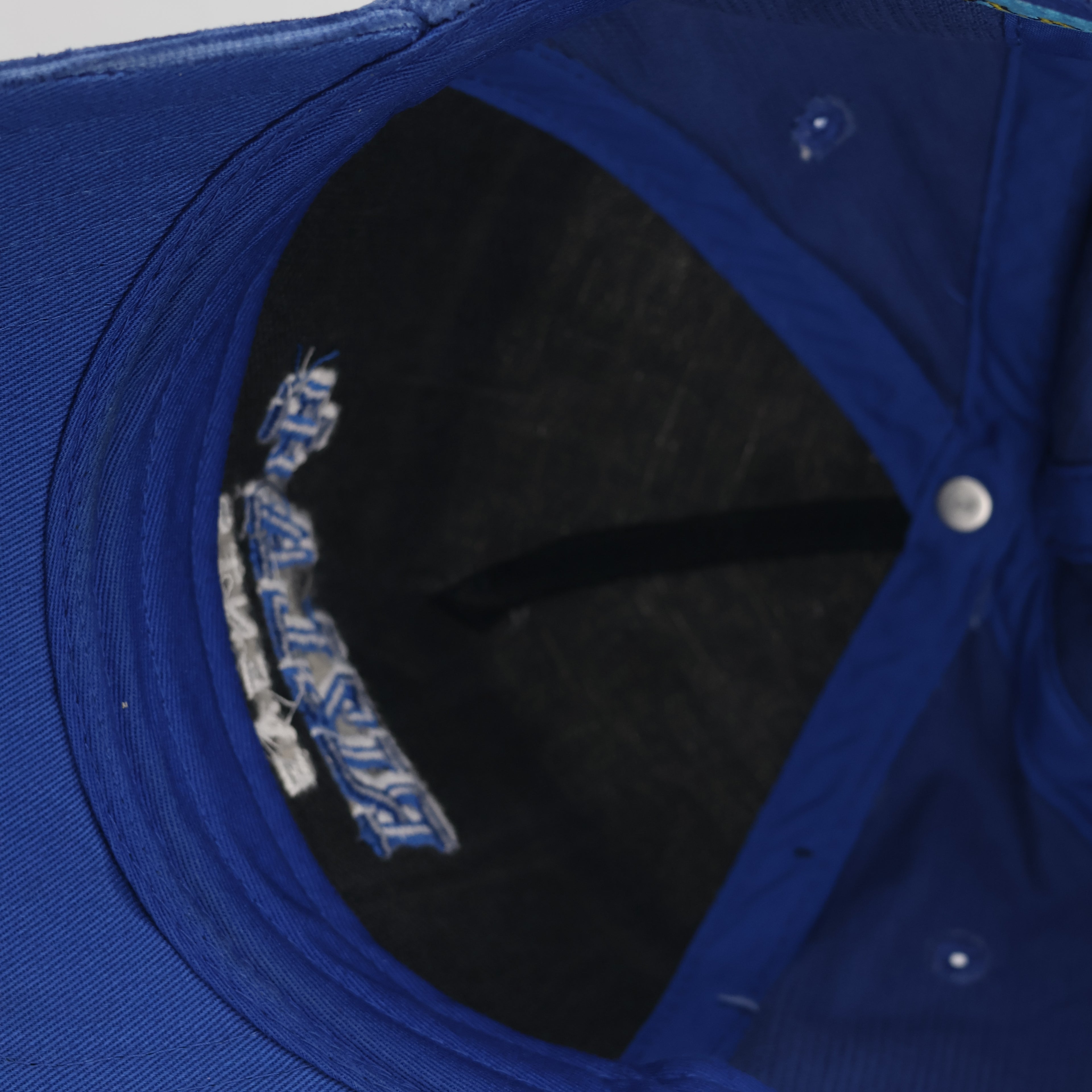 Rizla+ Blue Corduroy Thrifted Baseball Cap with Green Knit Front Panel