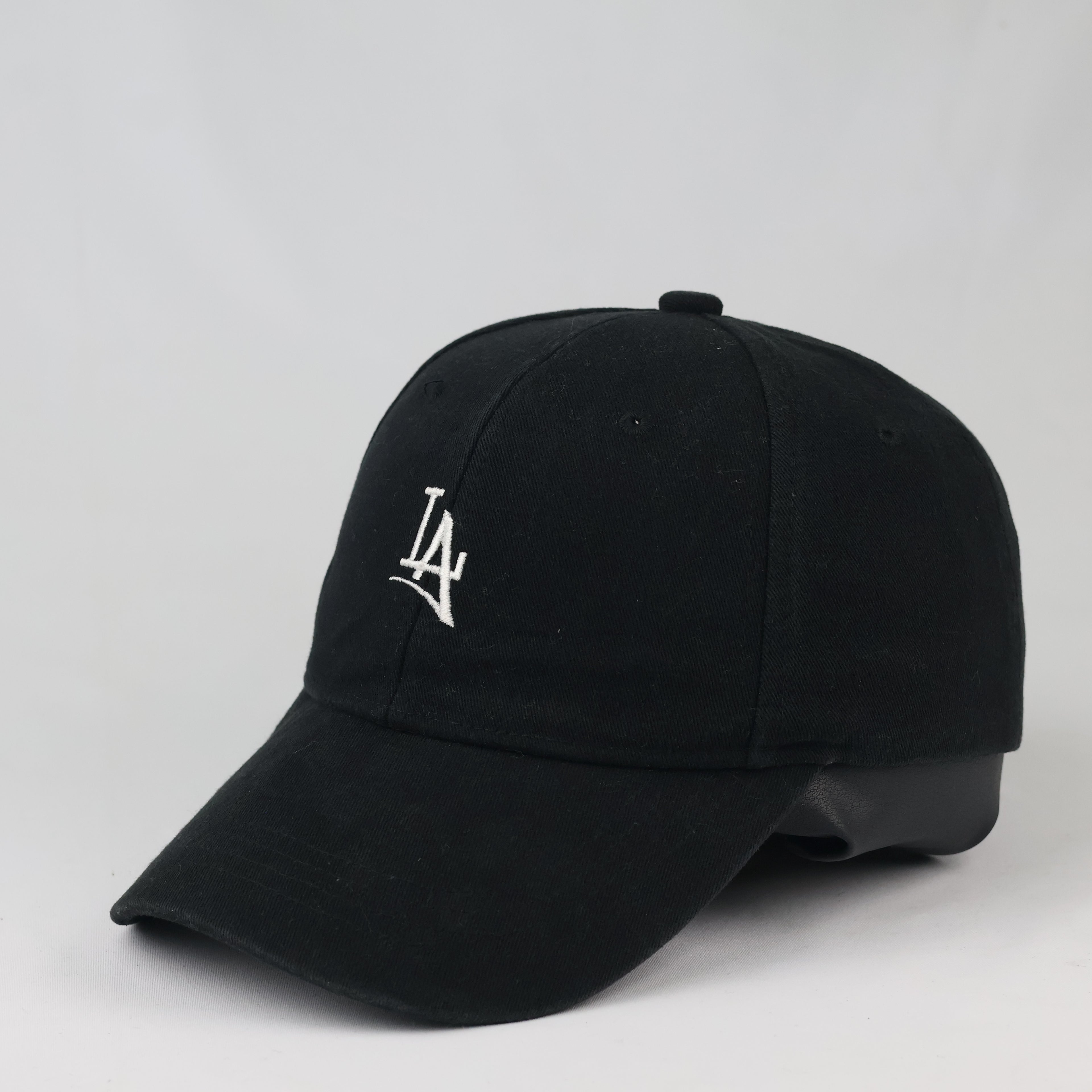 Vintage LA Embroidered Cotton Hat - Solid Black Minimalist Thrifted Cap