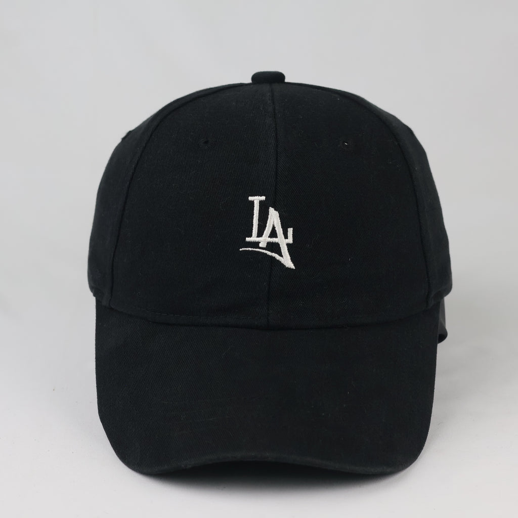 Vintage LA Embroidered Cotton Hat - Solid Black Minimalist Thrifted Cap
