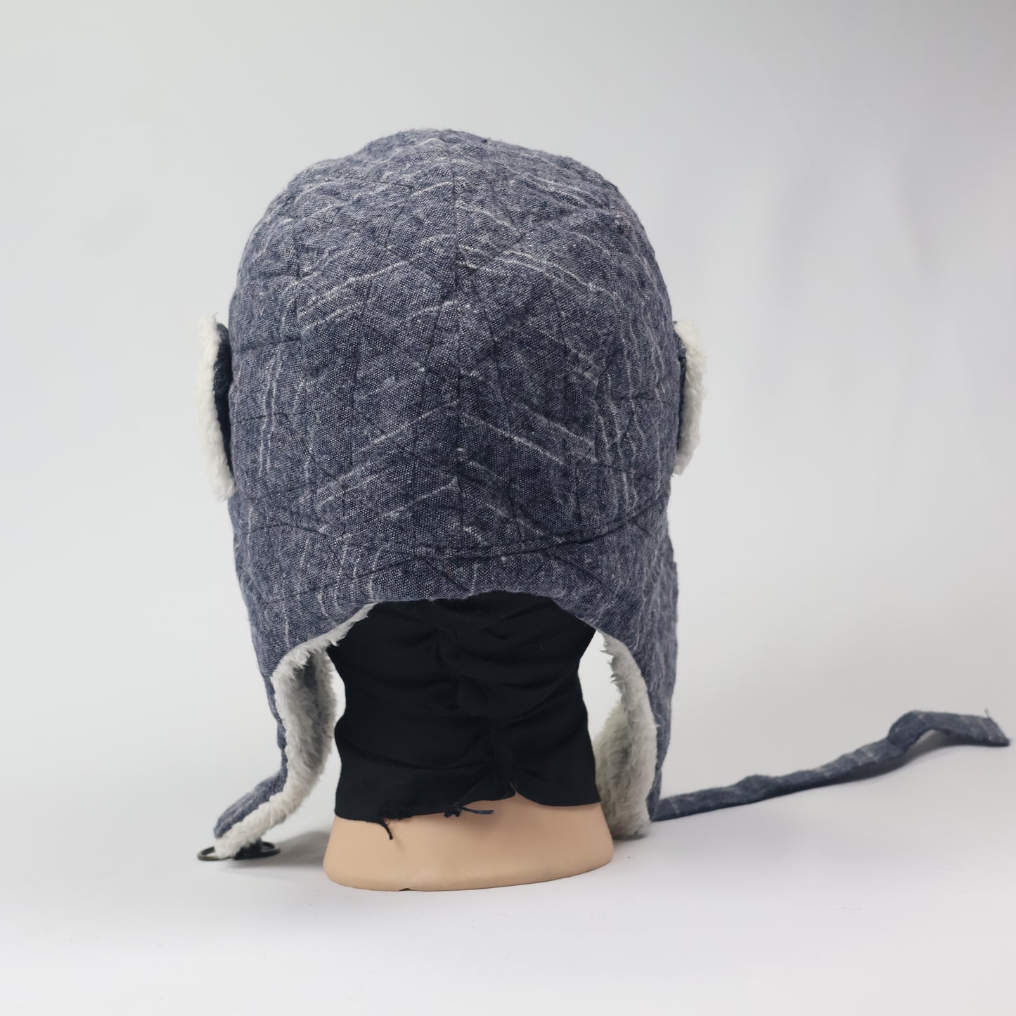 KANS Blue Quilted Trapper Hat with White Faux Fur Lining - Winter Earflap Cap