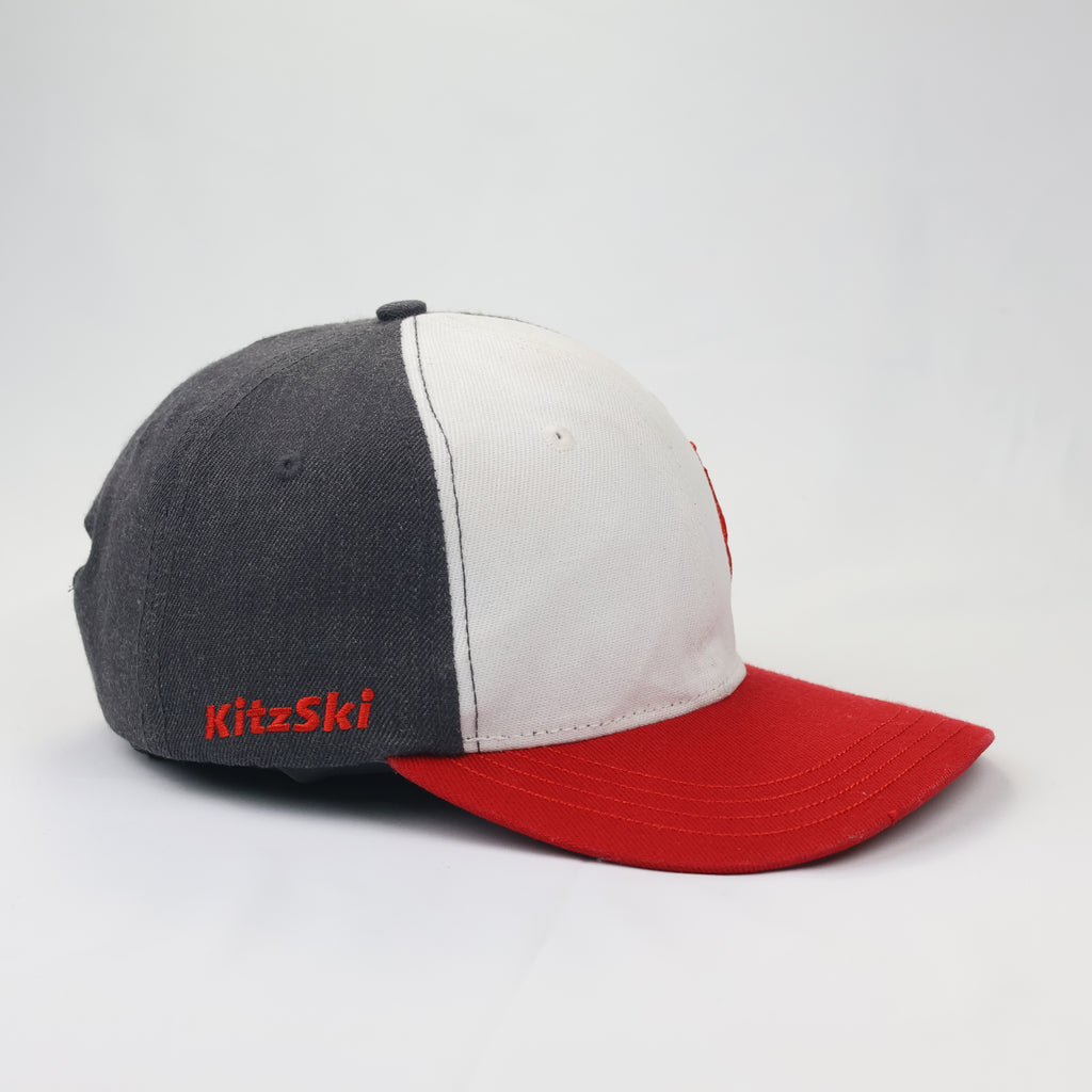 KitzSki Austria Snapback Hat | Embroidered Ski Resort Cap - Red & Grey
