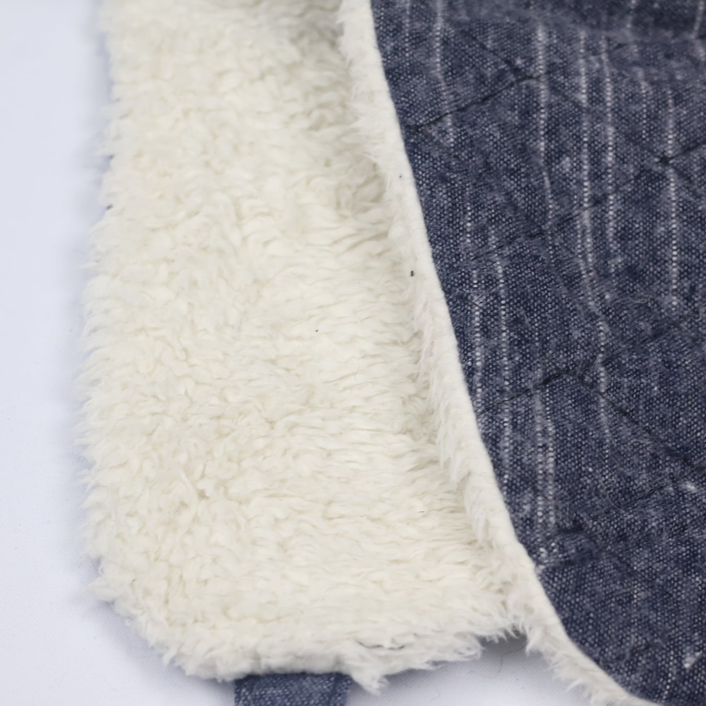 KANS Blue Quilted Trapper Hat with White Faux Fur Lining - Winter Earflap Cap