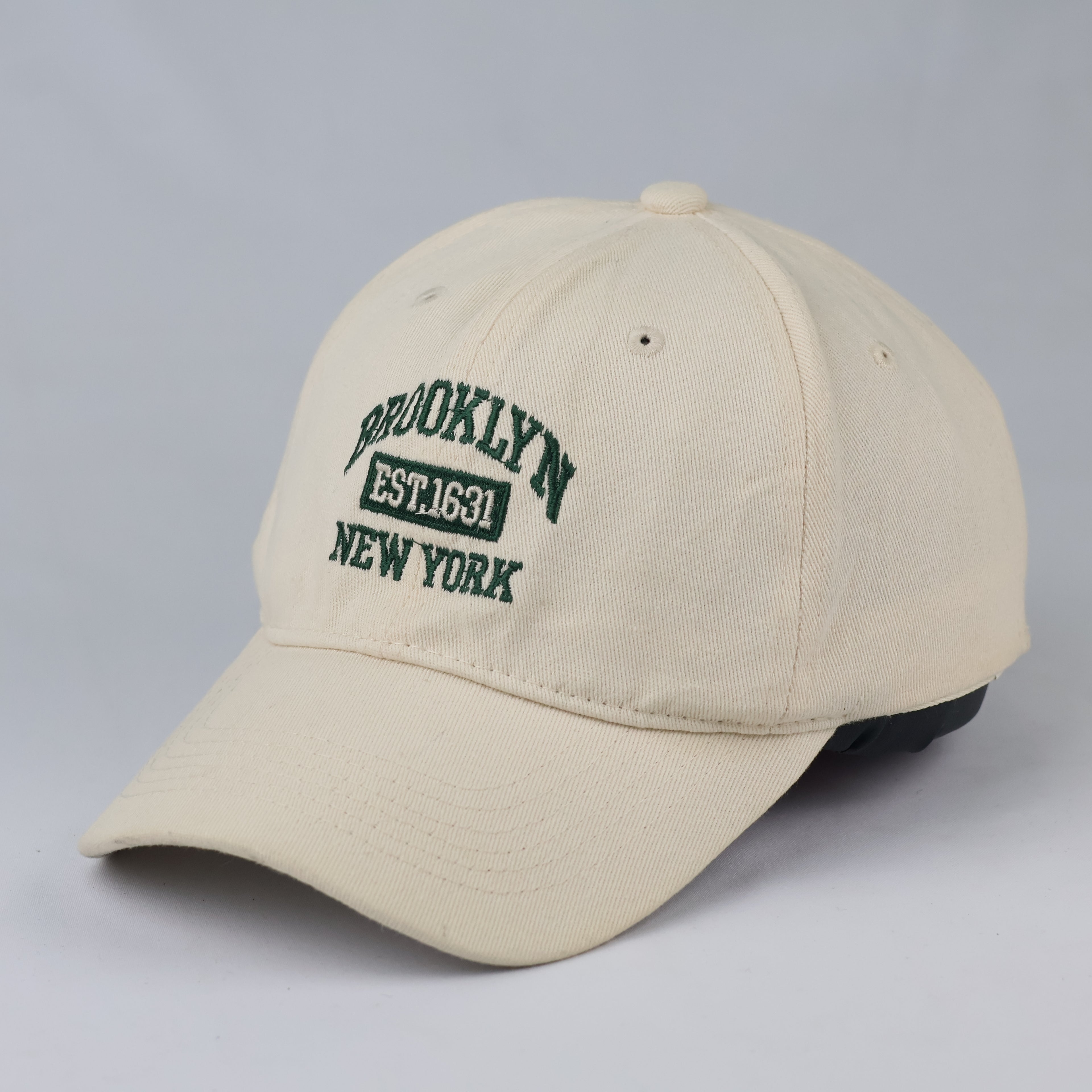 Retro Brooklyn New York Embroidered Hat - Cream & Forest Green Cap