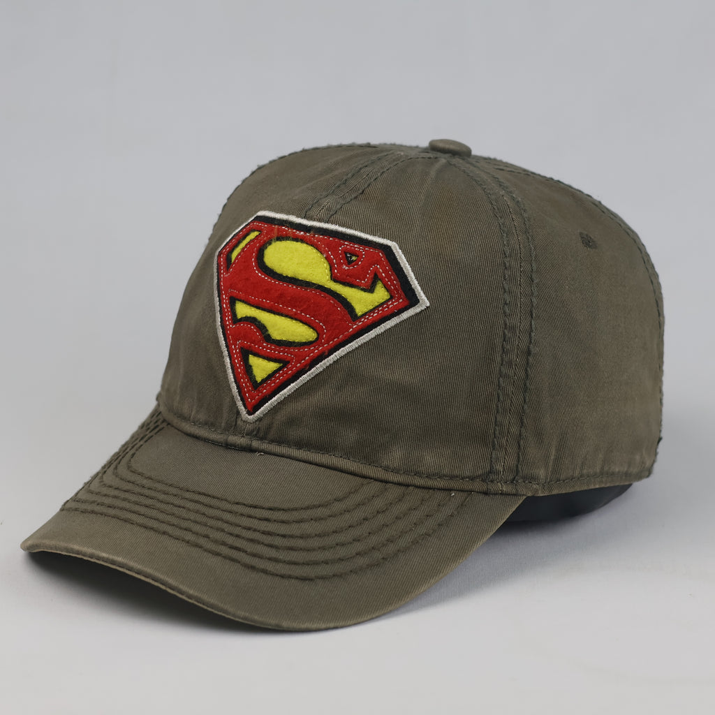 Thrifted Vintage Superman Distressed Embroidered Cap – Olive Green (57–58 cm) |10670