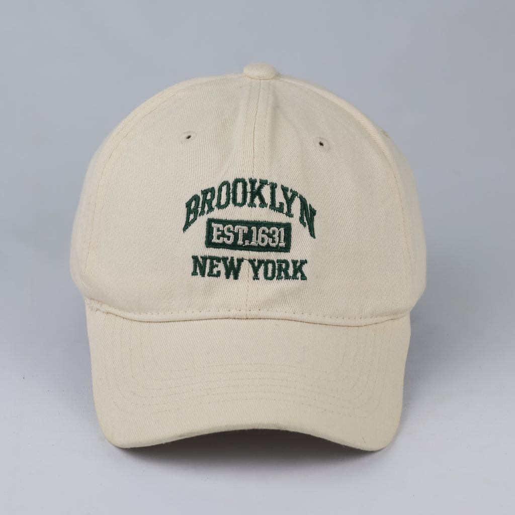 Retro Brooklyn New York Embroidered Hat - Cream & Forest Green Cap