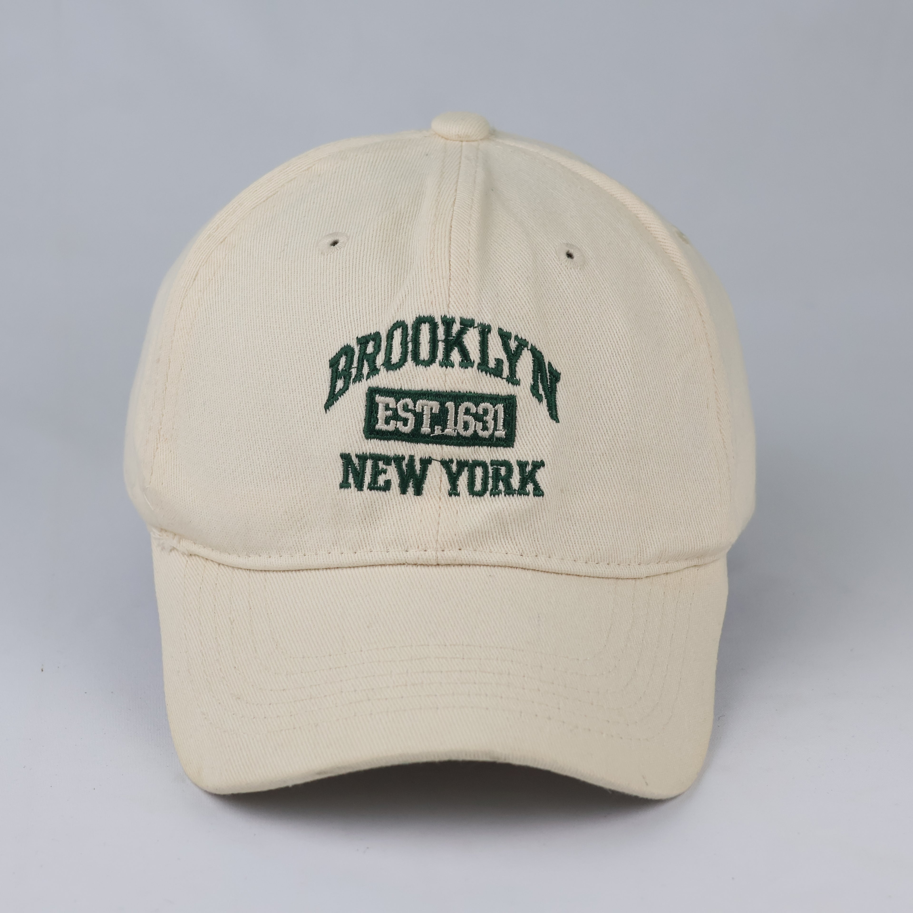 Retro Brooklyn New York Embroidered Hat - Cream & Forest Green Cap