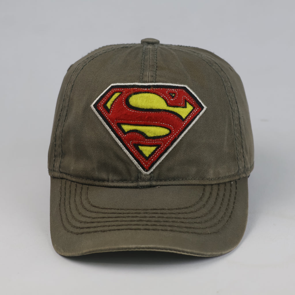 Thrifted Vintage Superman Distressed Embroidered Cap – Olive Green (57–58 cm) |10670