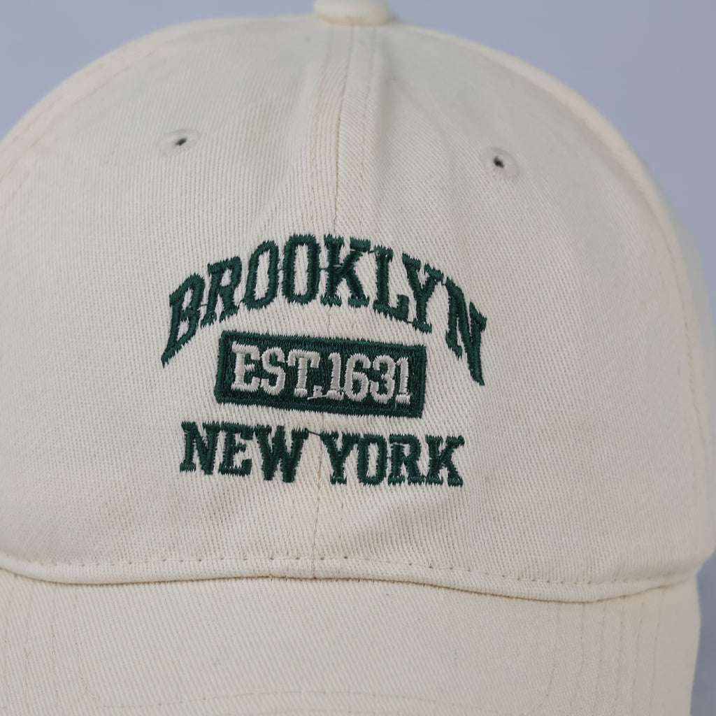 Retro Brooklyn New York Embroidered Hat - Cream & Forest Green Cap