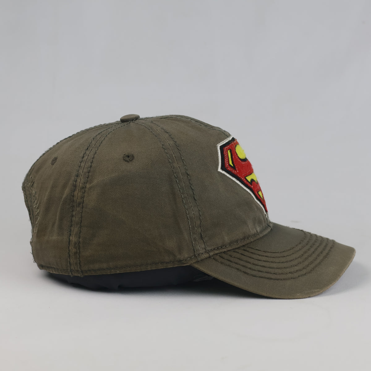 Thrifted Vintage Superman Distressed Embroidered Cap – Olive Green (57–58 cm) |10670