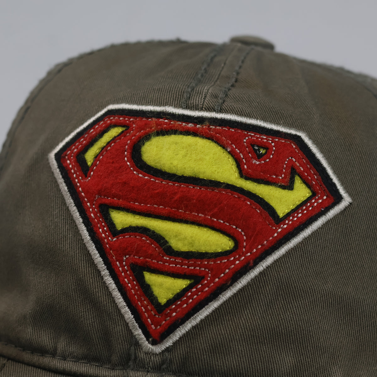 Thrifted Vintage Superman Distressed Embroidered Cap – Olive Green (57–58 cm) |10670