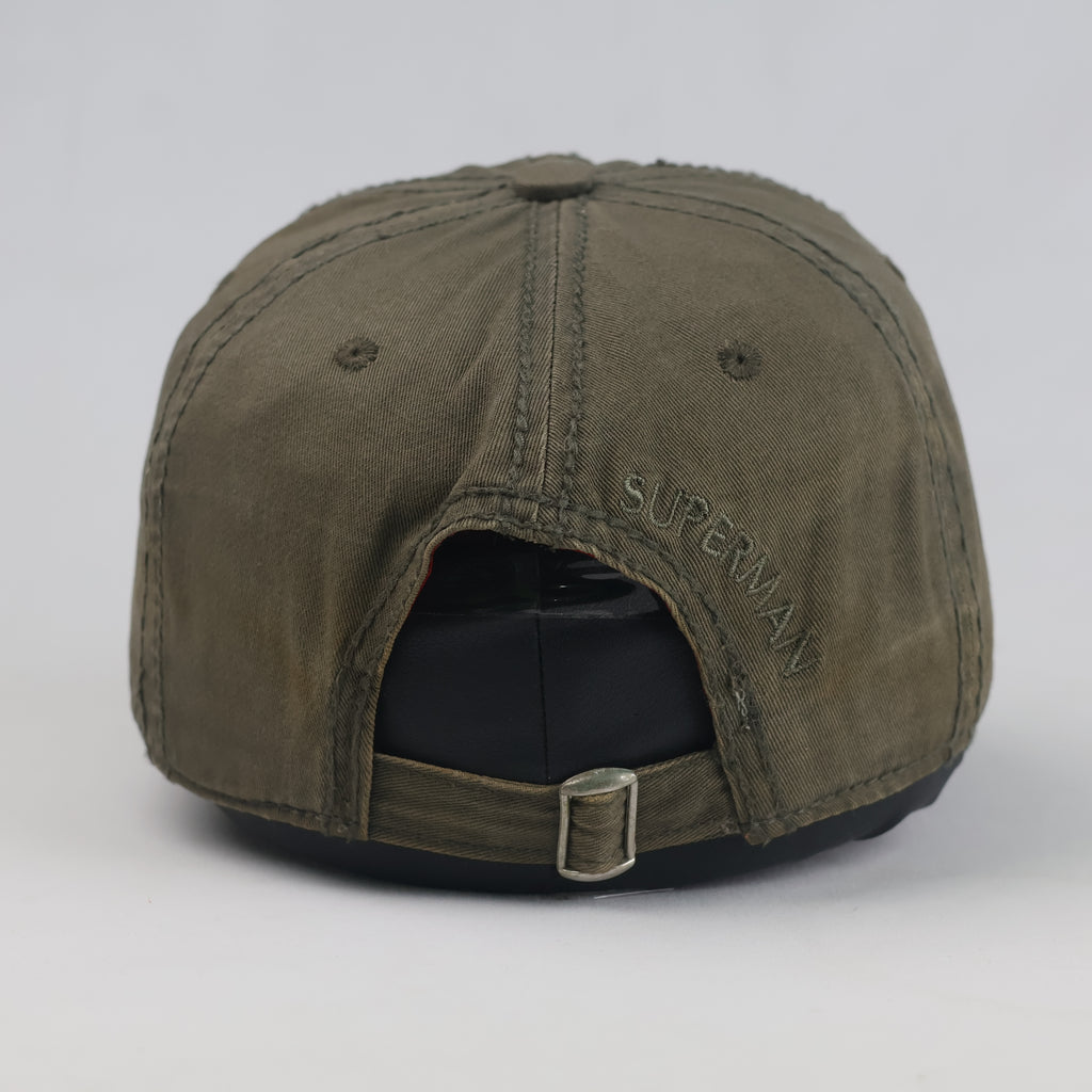 Thrifted Vintage Superman Distressed Embroidered Cap – Olive Green (57–58 cm) |10670