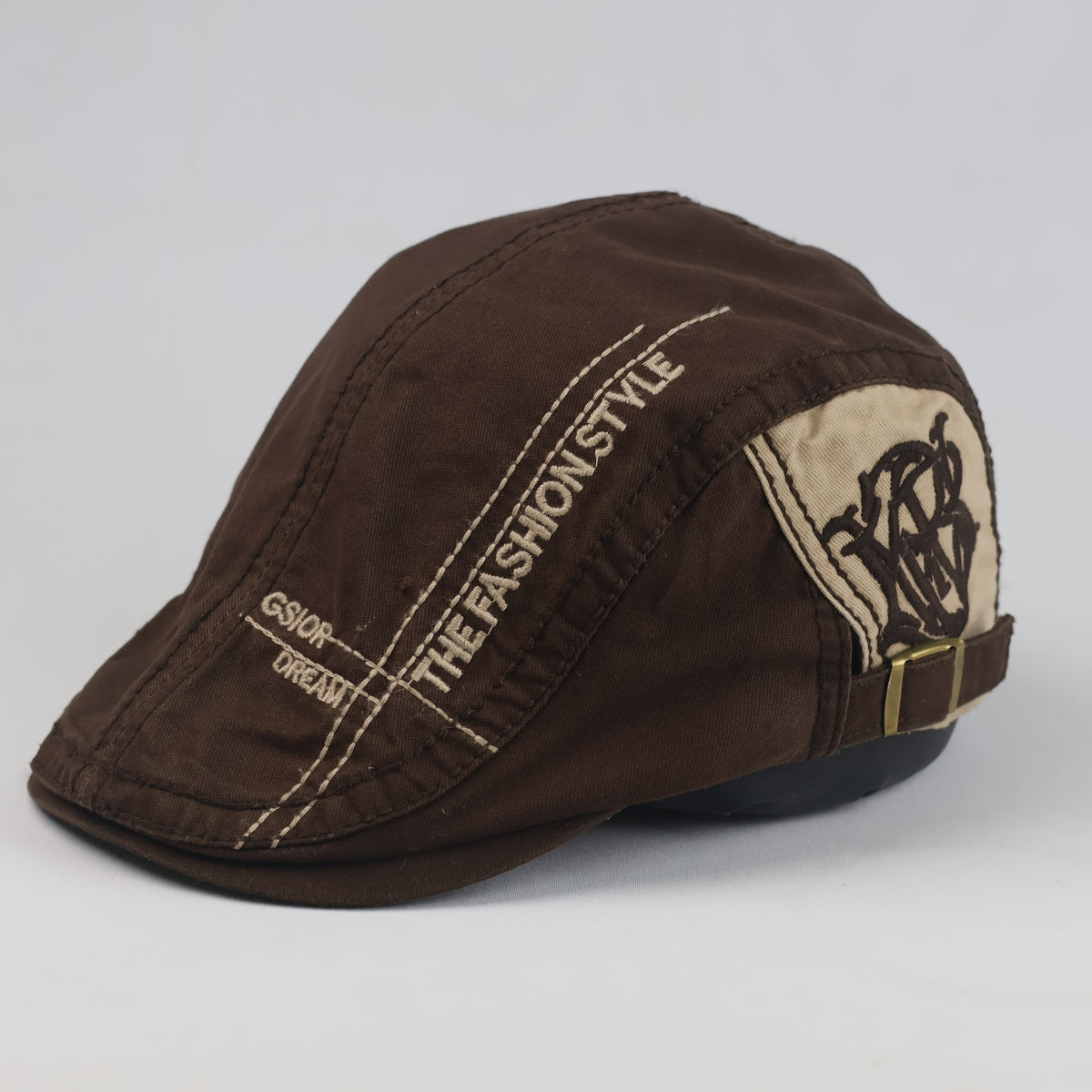 Thrifted Thrifted Y2K Canvas Ivy Cap – Dark Brown & Beige (58–60 cm) | 10671