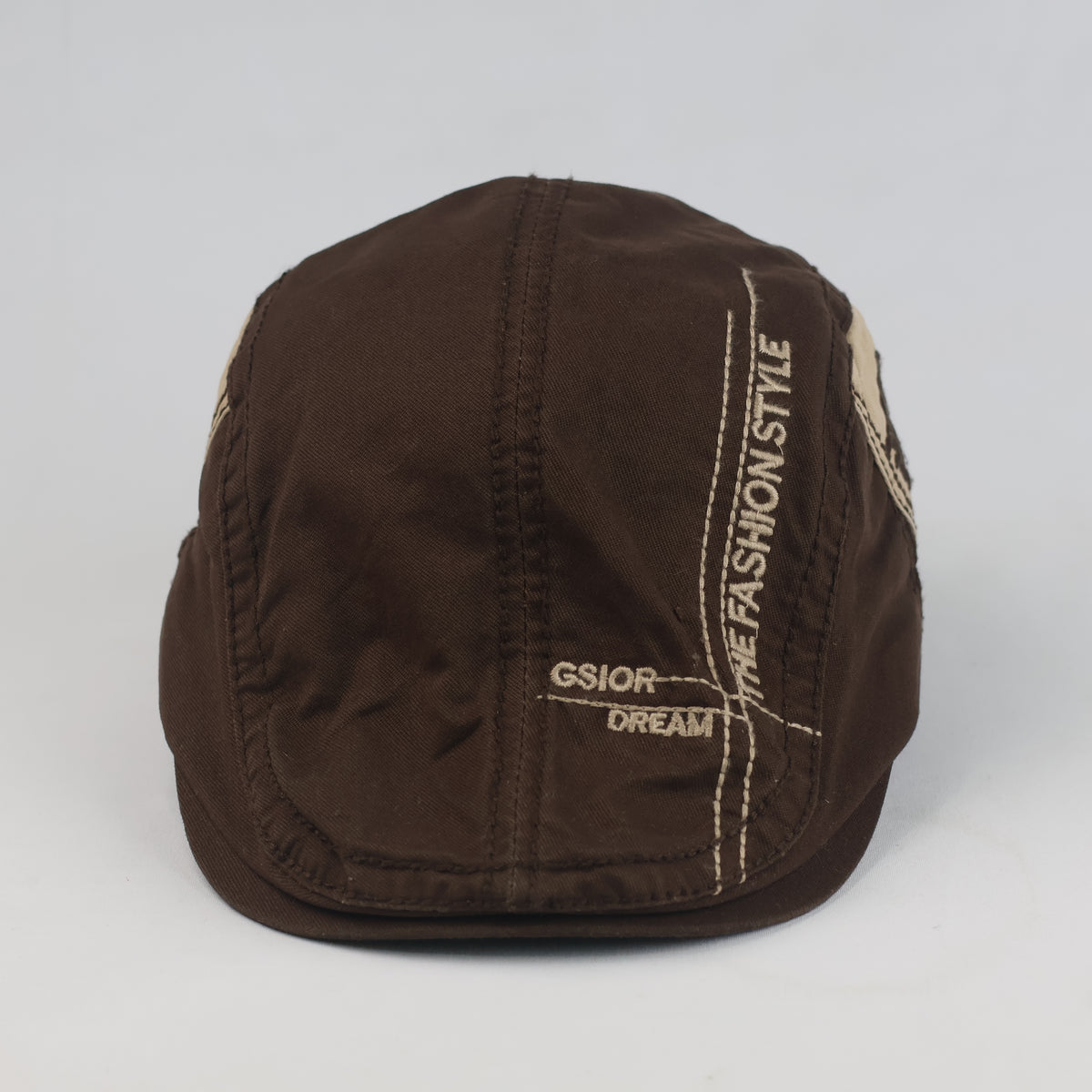 Thrifted Thrifted Y2K Canvas Ivy Cap – Dark Brown & Beige (58–60 cm) | 10671