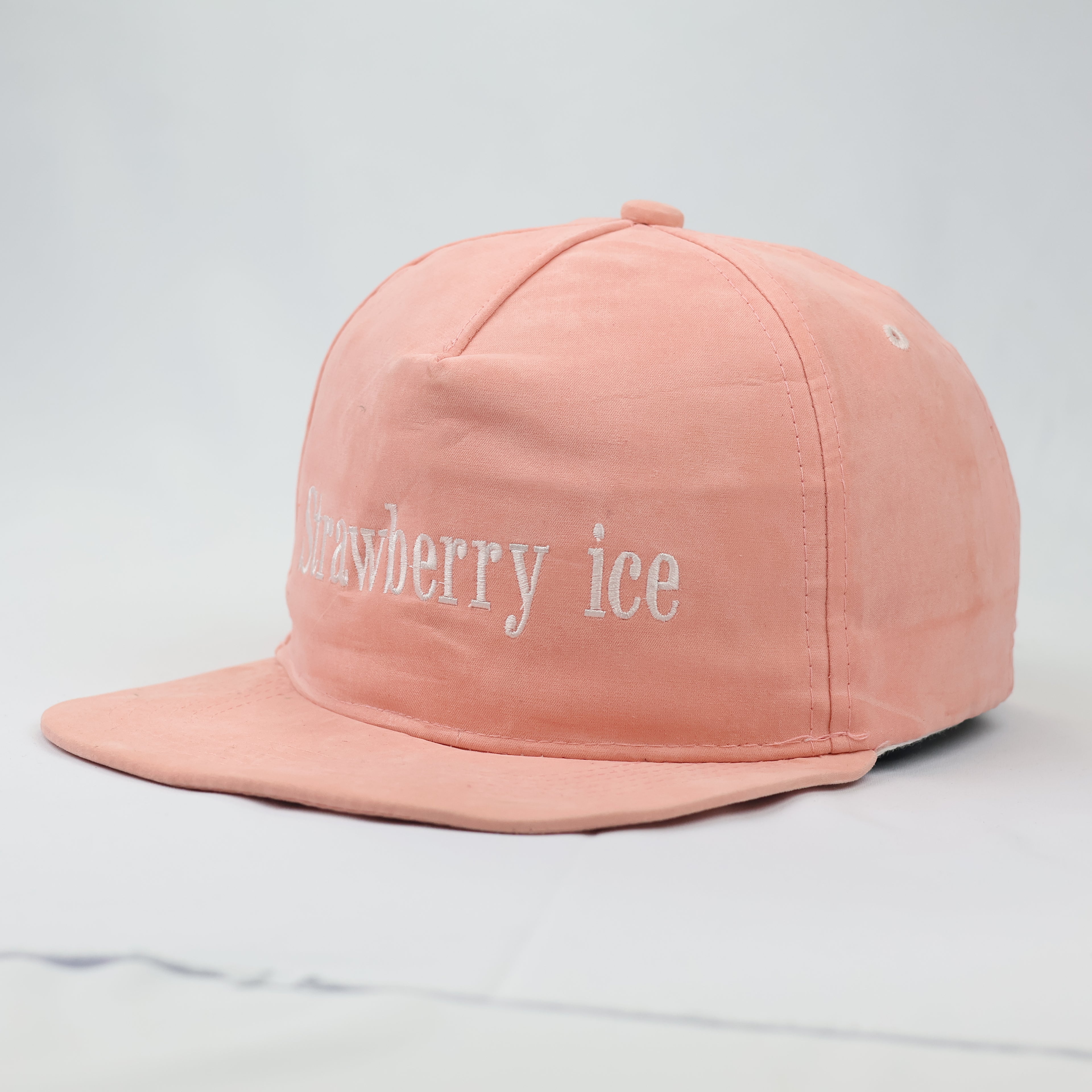 Strawberry Ice Pastel Peach Thrifted Snapback Hat | Aesthetic Embroidered Cap