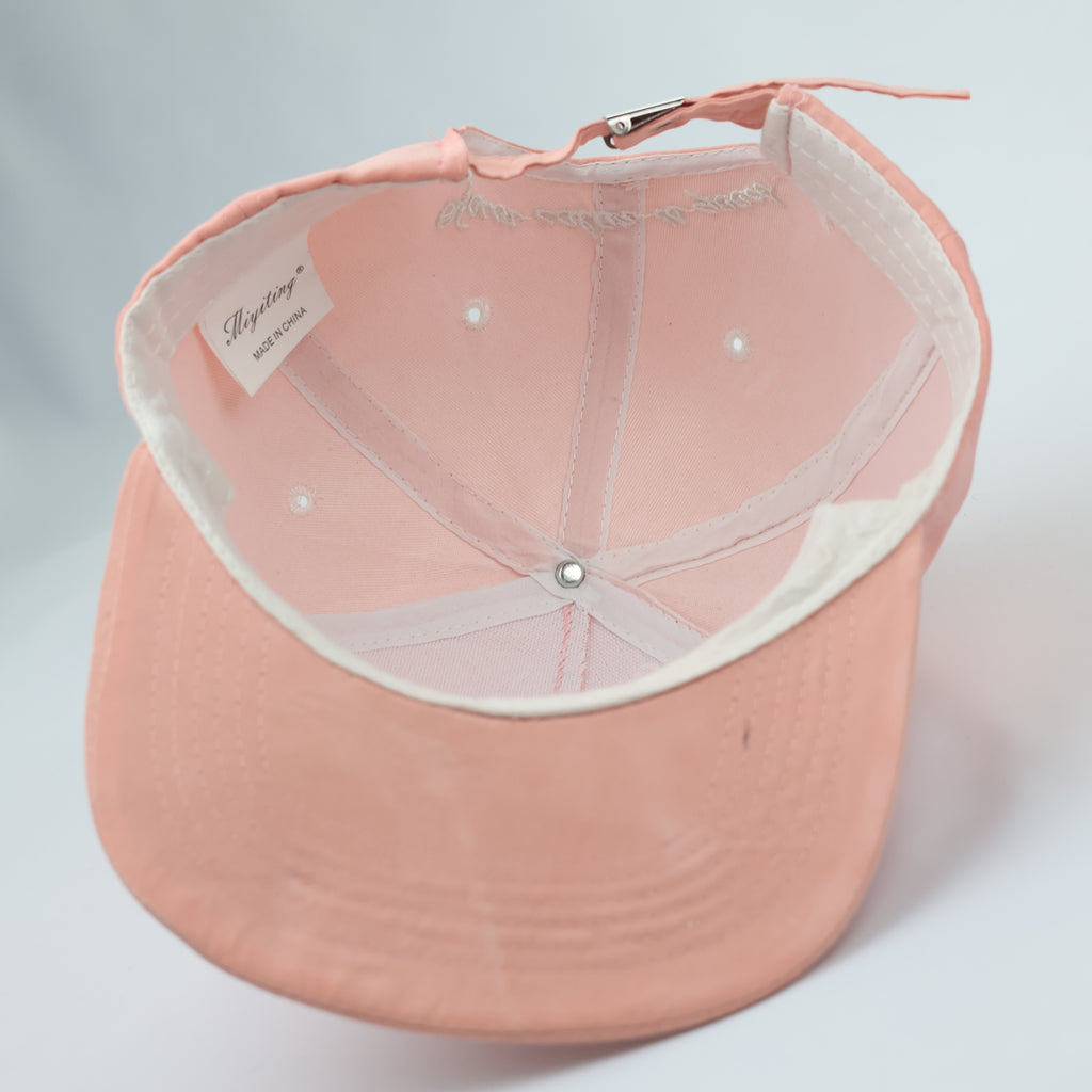 Strawberry Ice Pastel Peach Thrifted Snapback Hat | Aesthetic Embroidered Cap
