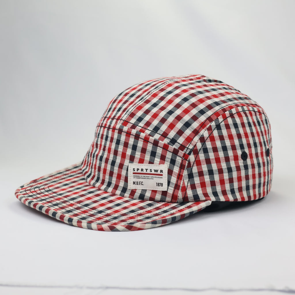 Nike AW84 5-Panel Gingham Plaid Thrifted Cap | Red & Blue Checkered Hat