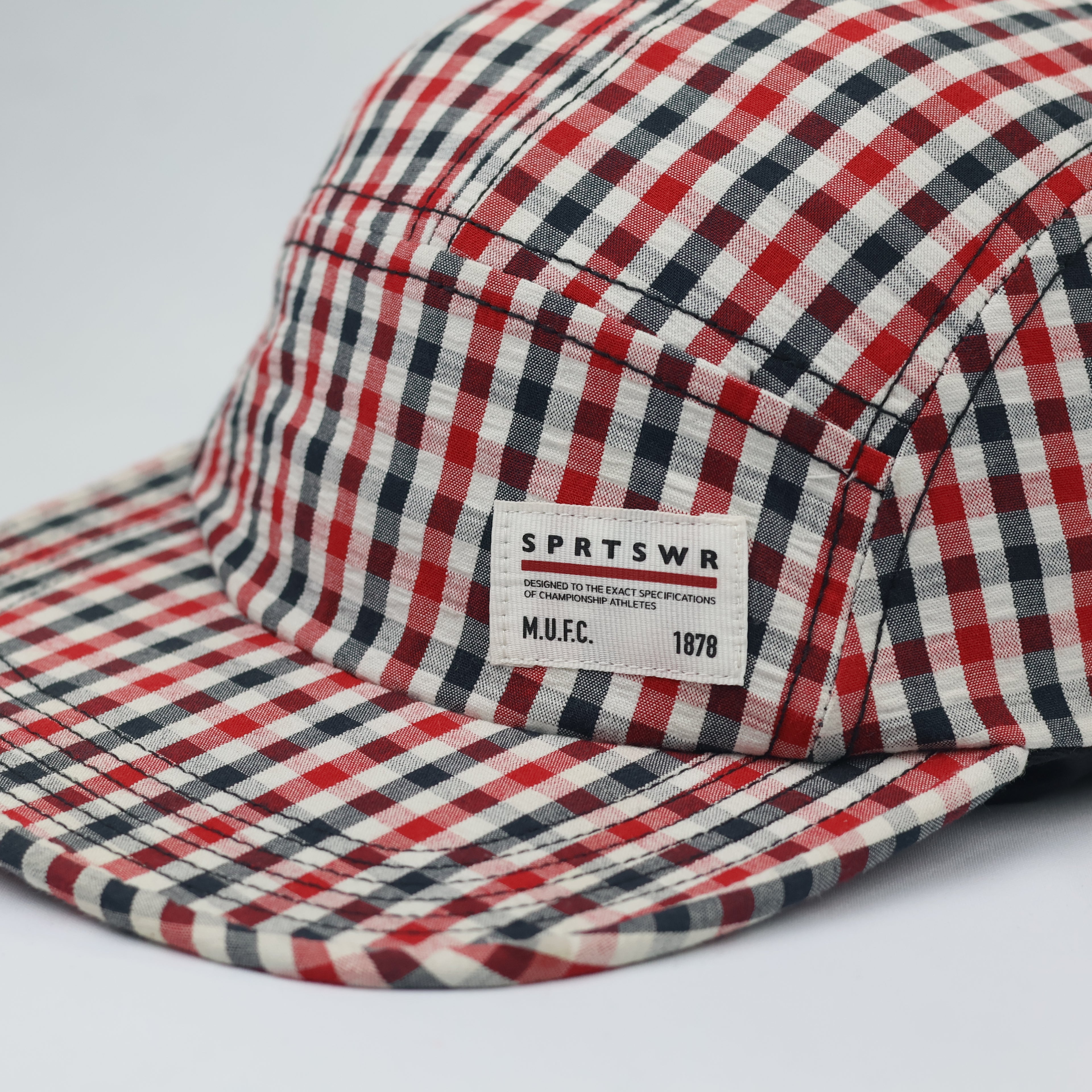 Nike AW84 5-Panel Gingham Plaid Thrifted Cap | Red & Blue Checkered Hat