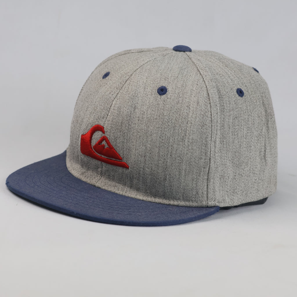 Thrifted Quiksilver Flexfit Flat Brim Cap – Heather Grey & Navy 57–58 cm |10662