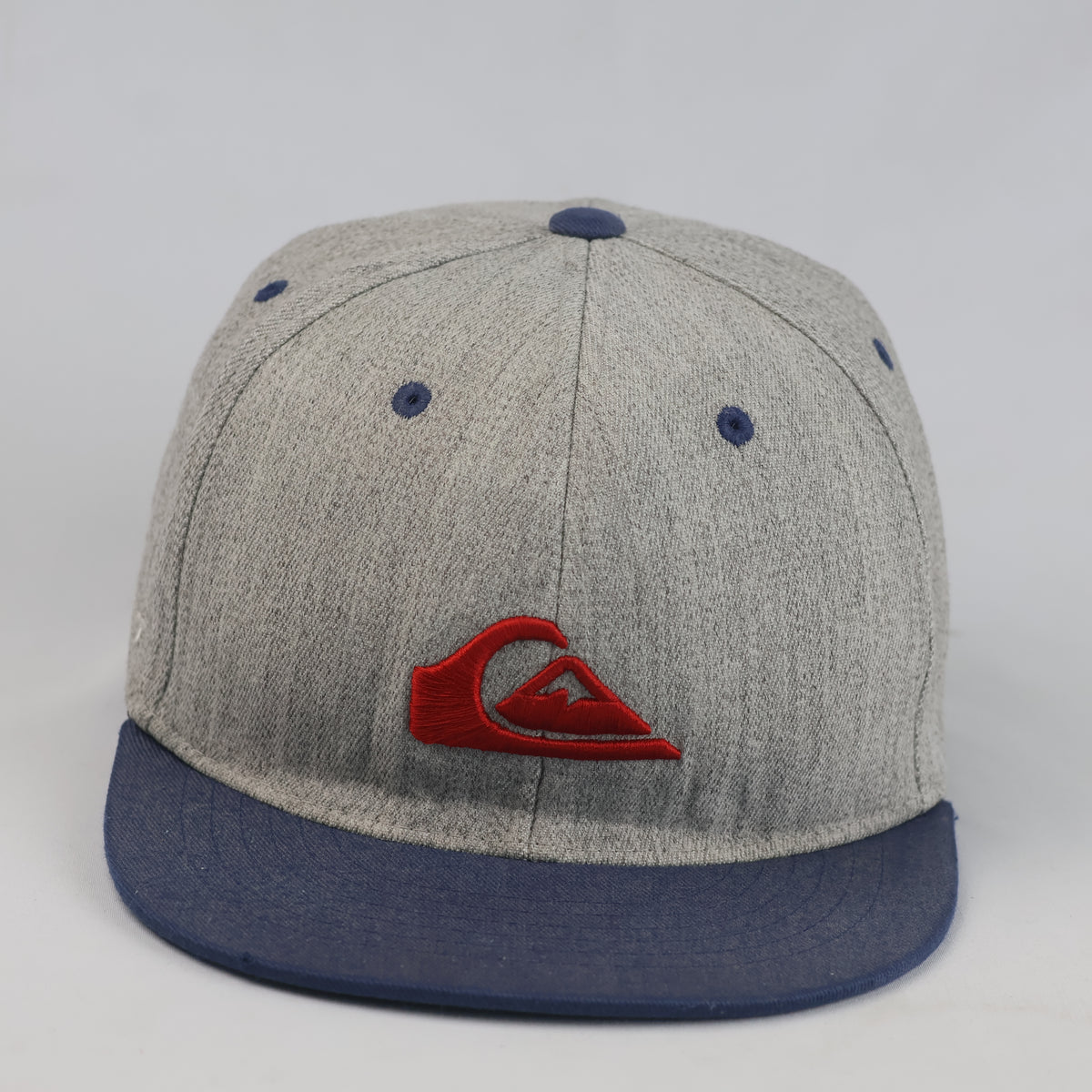 Thrifted Quiksilver Flexfit Flat Brim Cap – Heather Grey & Navy 57–58 cm |10662