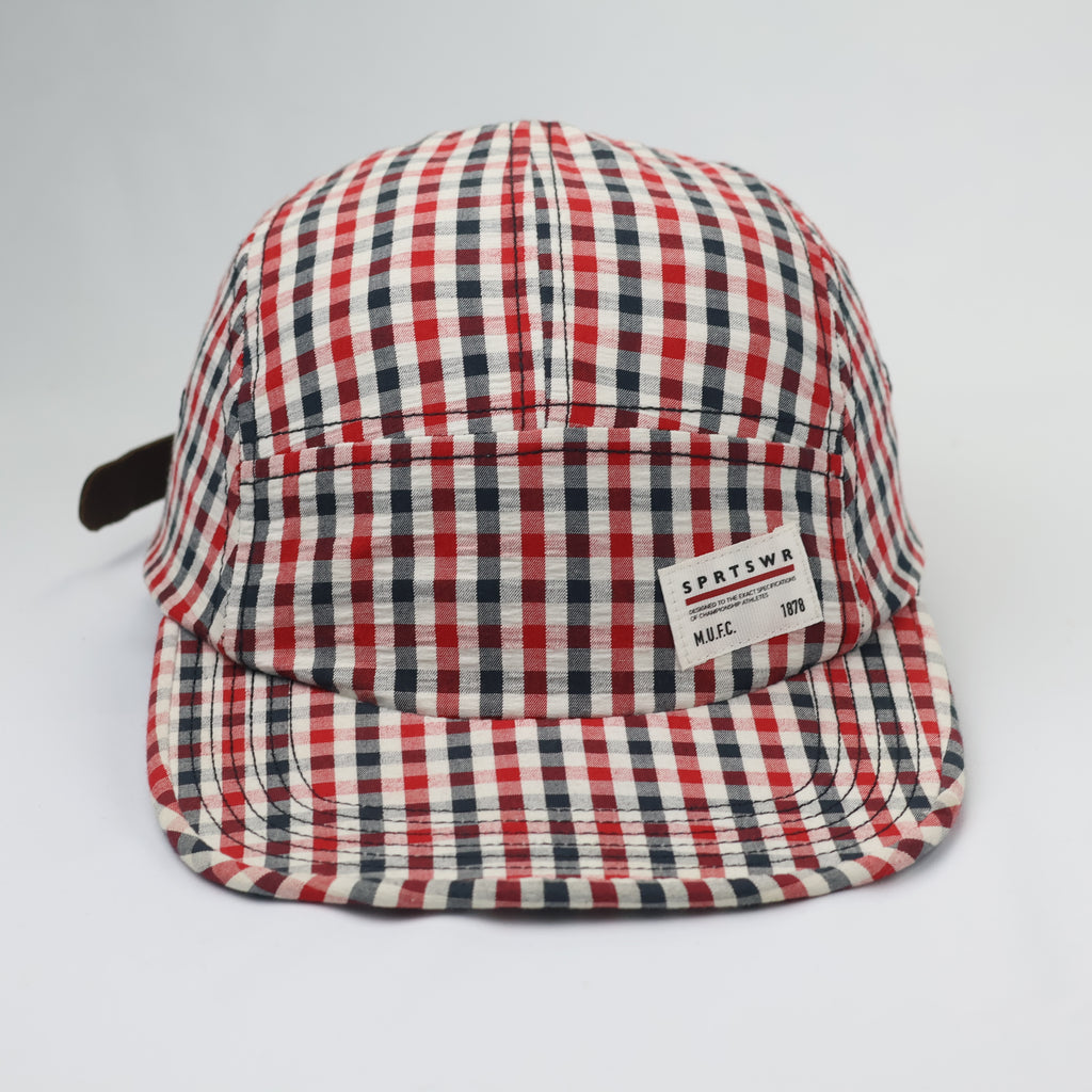 Nike AW84 5-Panel Gingham Plaid Thrifted Cap | Red & Blue Checkered Hat