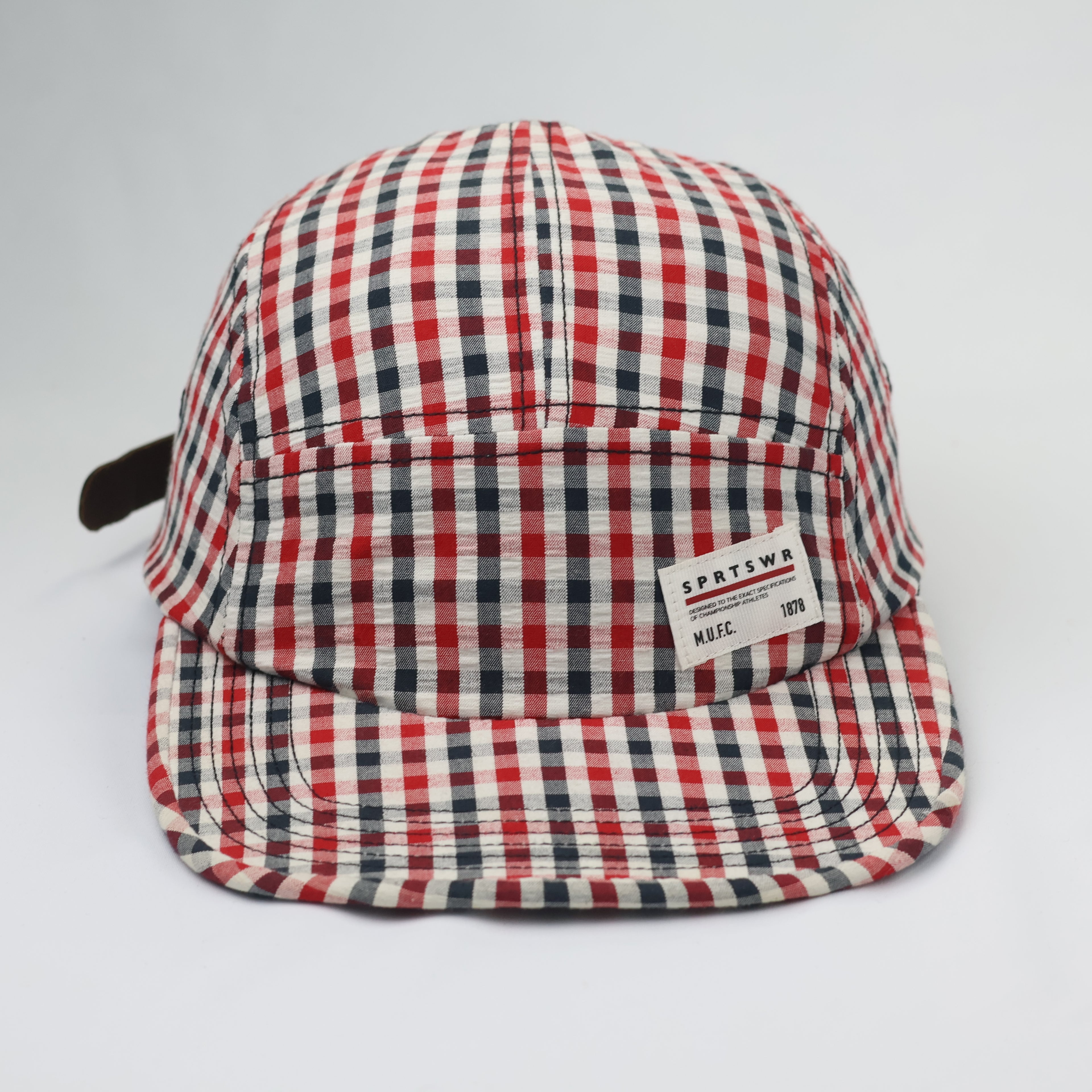 Nike AW84 5-Panel Gingham Plaid Thrifted Cap | Red & Blue Checkered Hat