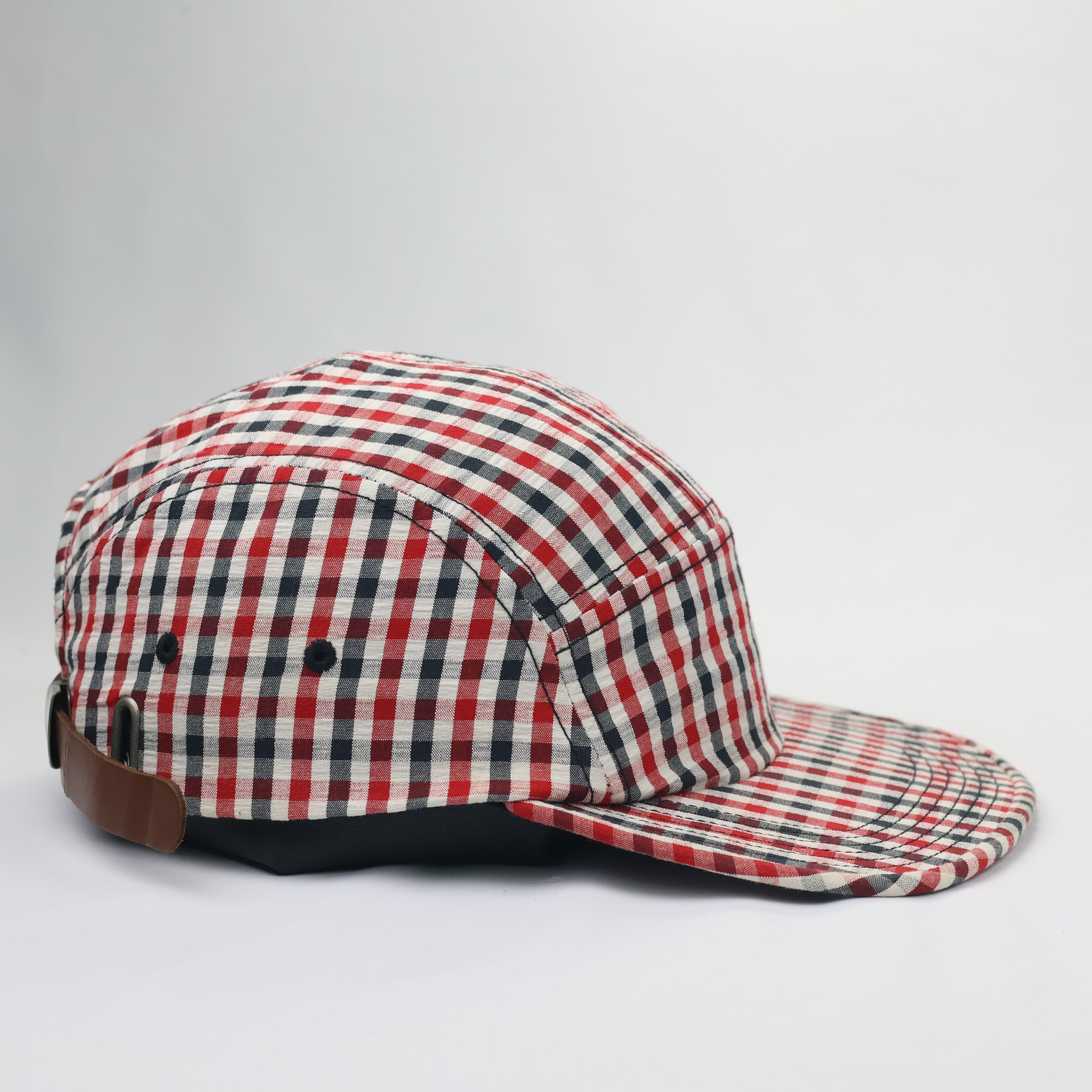 Nike AW84 5-Panel Gingham Plaid Thrifted Cap | Red & Blue Checkered Hat