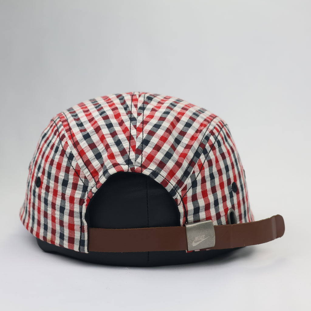 Nike AW84 5-Panel Gingham Plaid Thrifted Cap | Red & Blue Checkered Hat