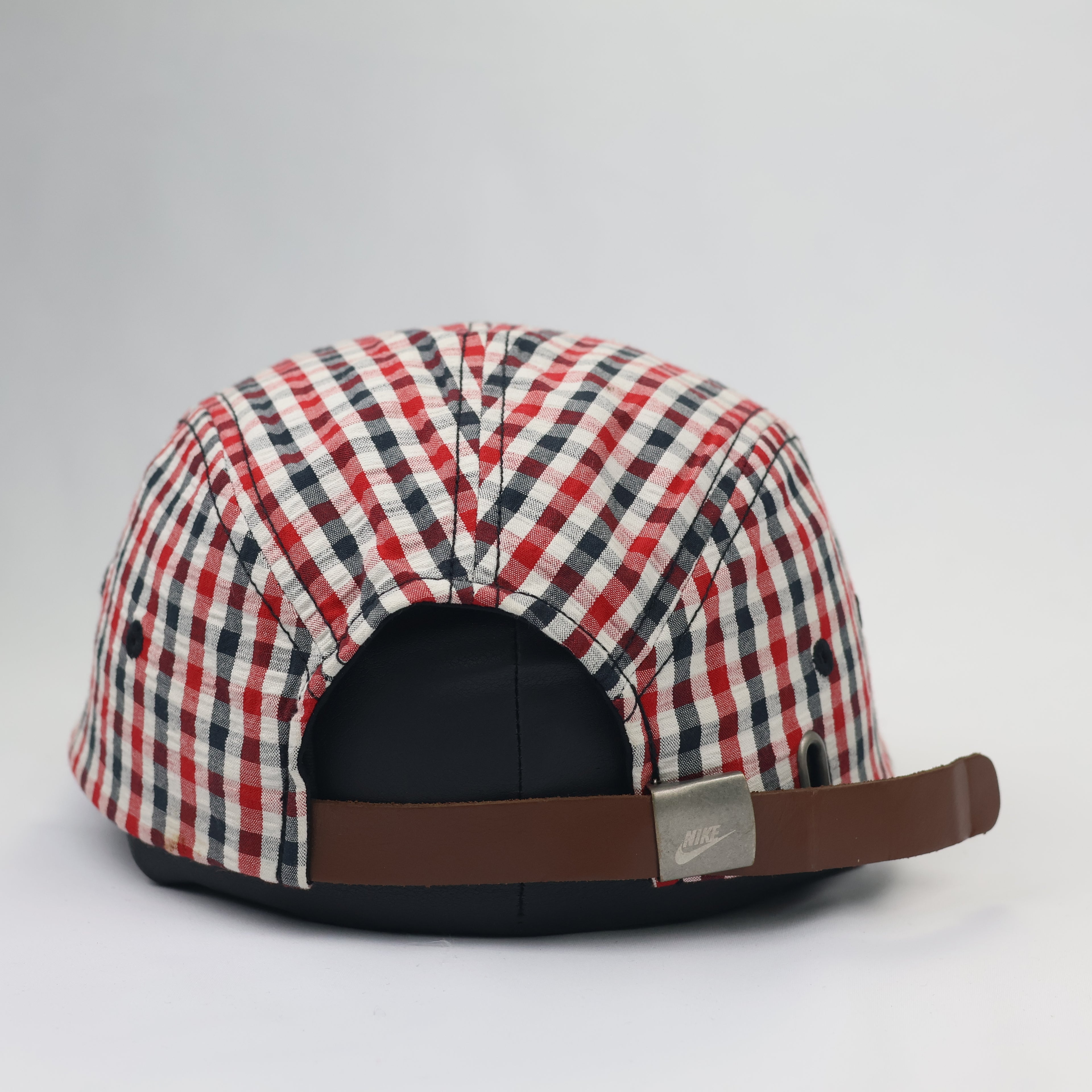 Nike AW84 5-Panel Gingham Plaid Thrifted Cap | Red & Blue Checkered Hat