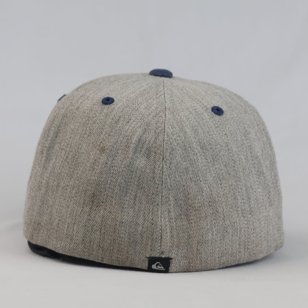 Thrifted Quiksilver Flexfit Flat Brim Cap – Heather Grey & Navy 57–58 cm |10662