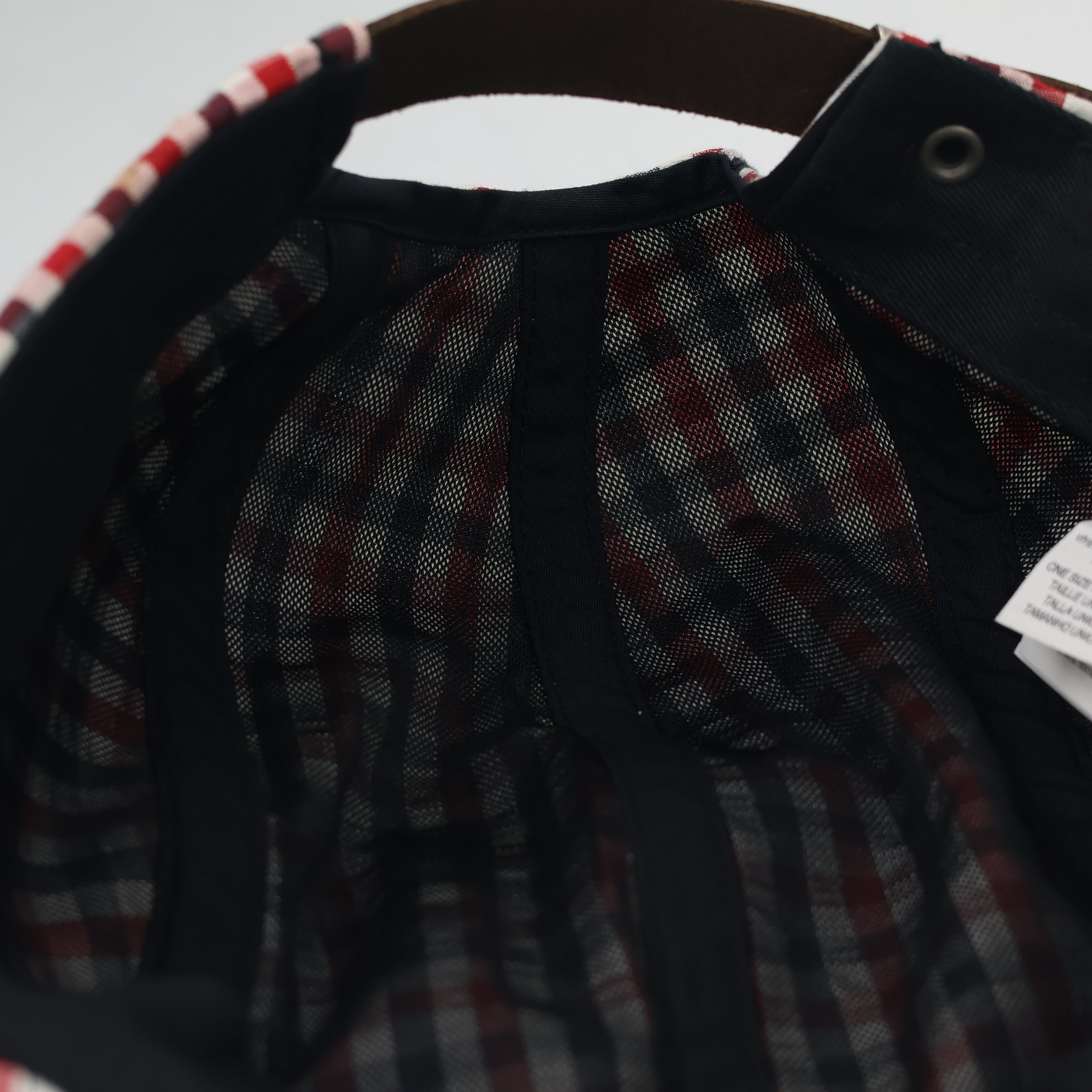 Nike AW84 5-Panel Gingham Plaid Thrifted Cap | Red & Blue Checkered Hat