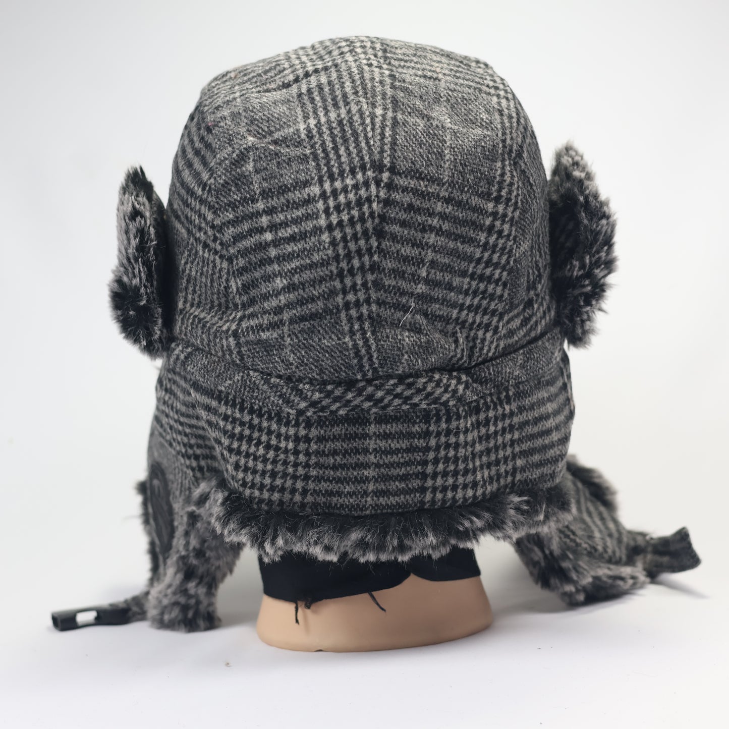 El Stinko Grey Plaid Trapper Hat with Faux Fur - Winter Earflap Cap