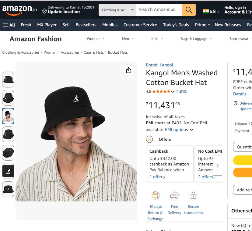 Authentic Kangol Black Thrifted Bucket Hat – Size Medium Vintage Style