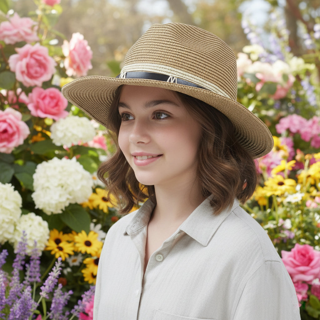 Unisex Woven Fedora with Decorative Cord & Tie-Back