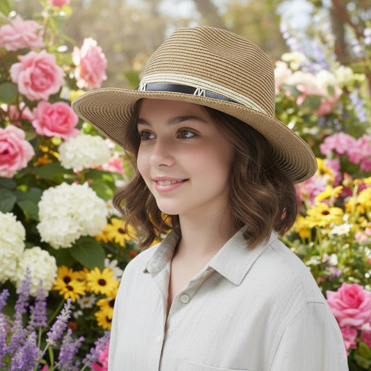 Unisex Woven Fedora with Decorative Cord & Tie-Back