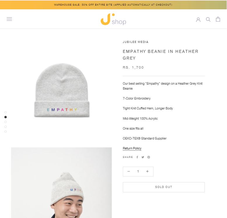 Men's Grey Winter Thrifted Cap - "Empathy" Text Design (Positive Vibe)